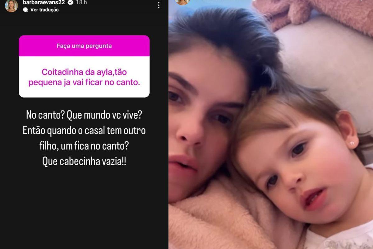 Barbara Evans responde sobre deixar a filha de lado após gestação de gemeos