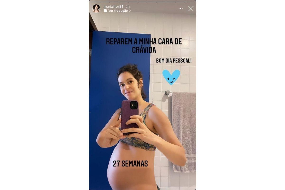 Maria Flor mostrou a barriga de grávida no sexto mês de gestação nas redes sociais