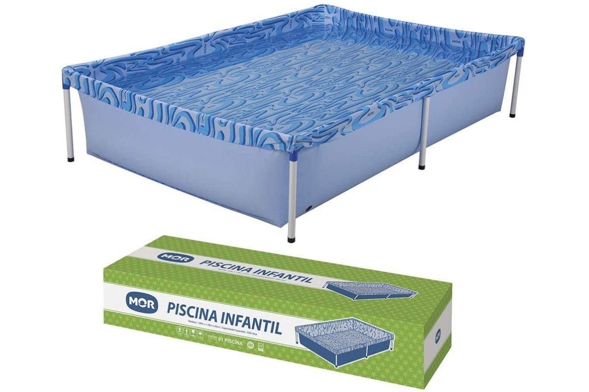 Piscina infantil com armação em metal retangular feita de lona de PVC