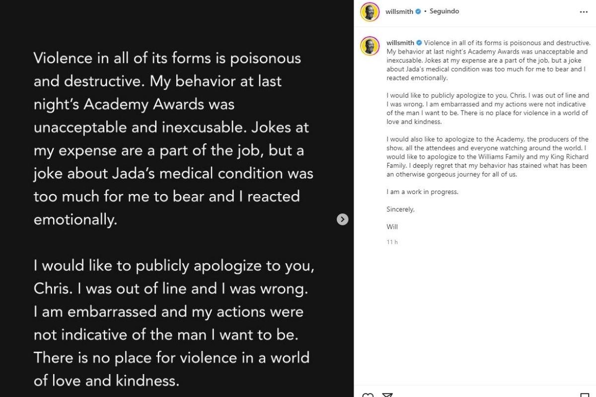 Will Smith se manifestou sobre o tapa no Oscar e pediu desculpas a família e Chris Rock