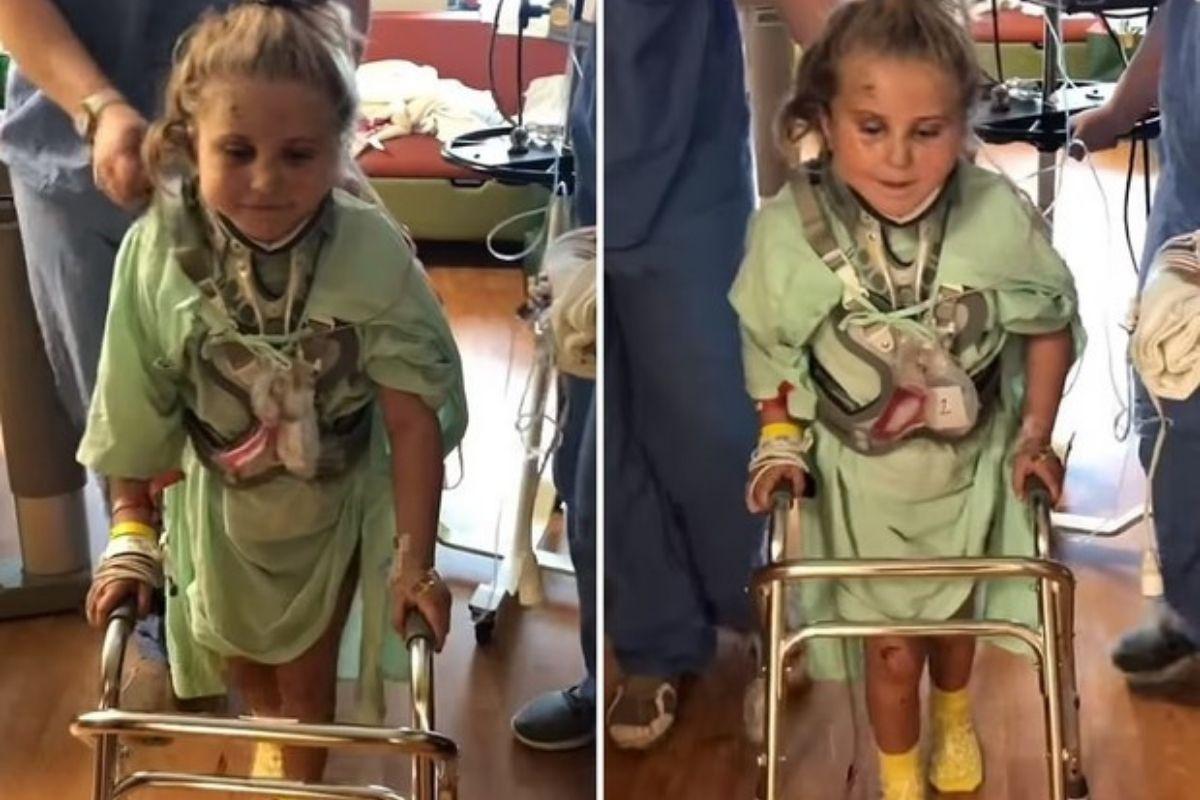 A menina está voltando a andar aos poucos após tornado