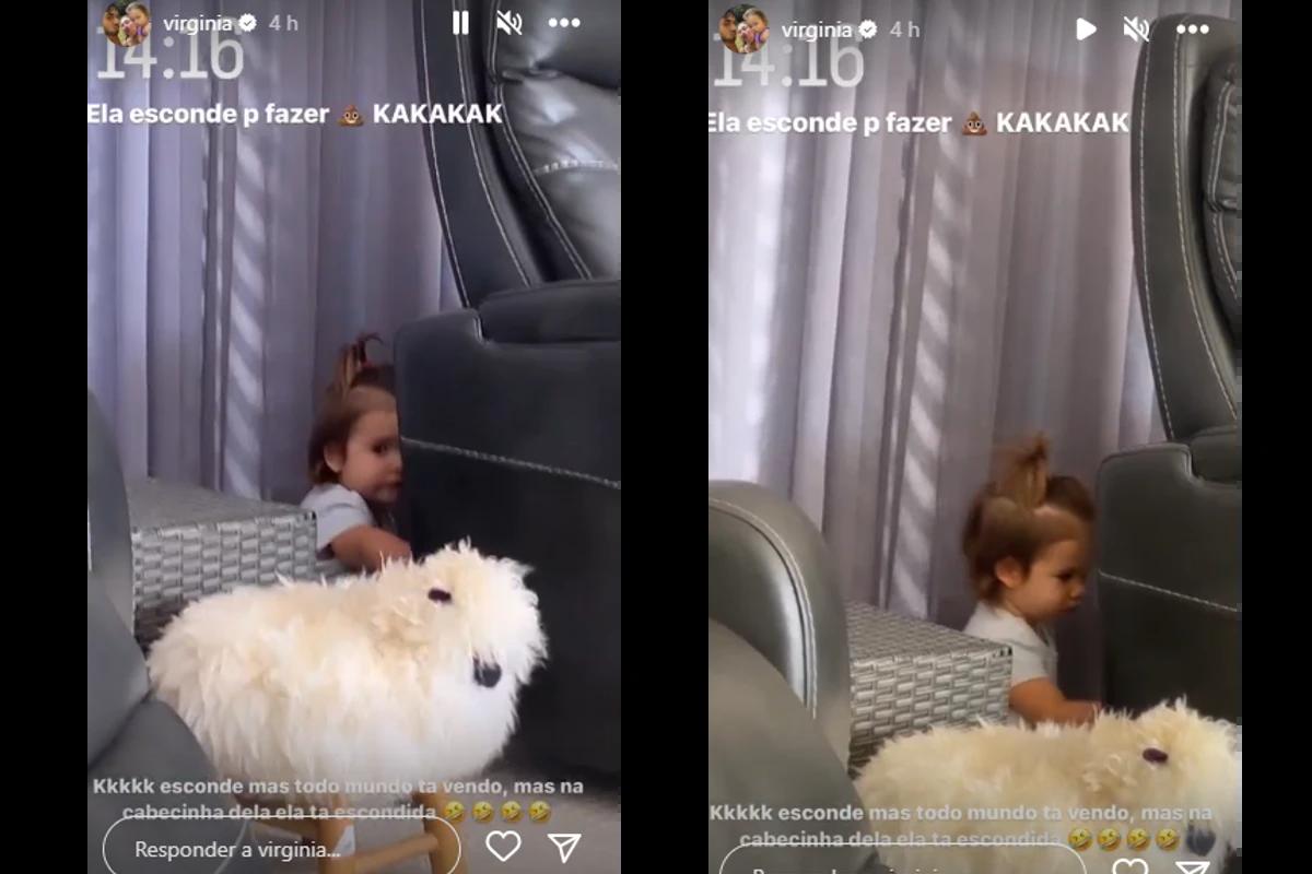 Virgínia mostrou nos stories o momento que a filha se escondeu