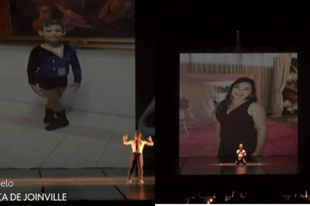 Fotos homenageando a família de Daniel durante coreografia para o Festival de Dança de Joinville
