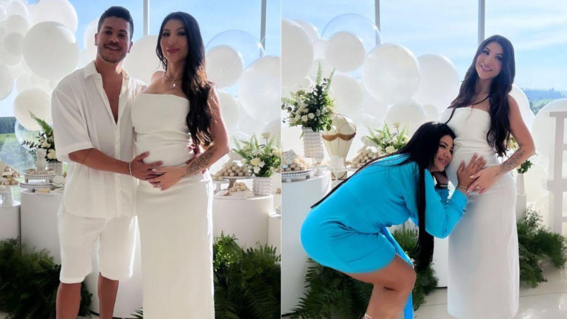 Arthur Aguiar e Jheny Santucci em chá revelação de Gabriel