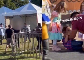 Pai que atacou criança em festa junina é agredido logo após o ocorrido; veja o vídeo