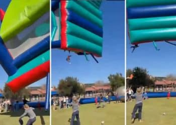 Castelo inflável voa com crianças dentro e deixa feridos; veja o vídeo