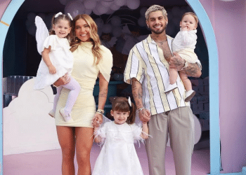 Virginia e Zé Felipe chegam juntos em festa de Maria Alice