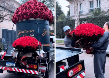 Rafa Kalimann se emociona ao receber caminhão de flores de Nattan