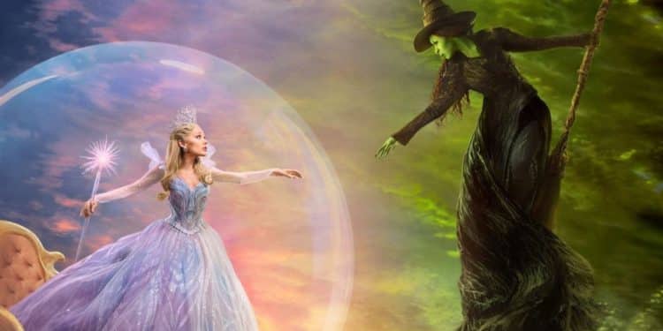 Personagens de Wicked: Parte 2 representando os filmes para família.