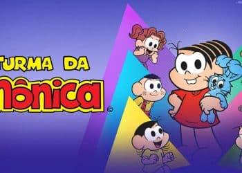 Personagens da Turma da Mônica acompanhados do logo da franquia.