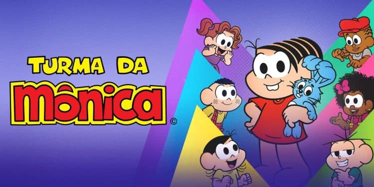 Personagens da Turma da Mônica acompanhados do logo da franquia.