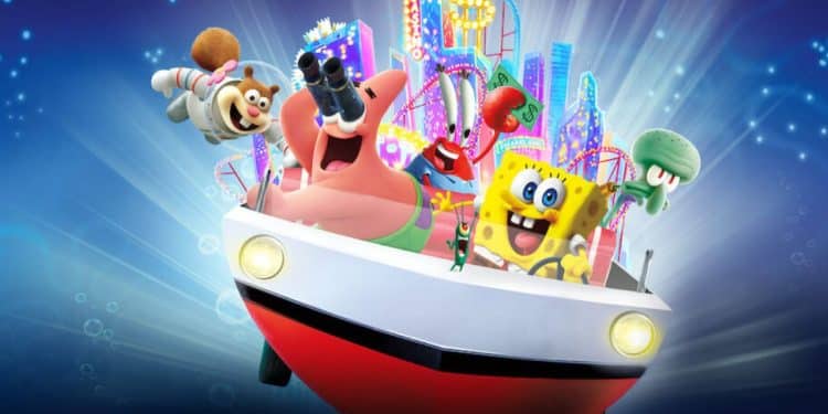 Personagens de Bob Esponja em pôster da animação.