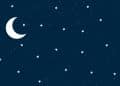 Lua e estrelas numa noite azul, representando o sono infantil.