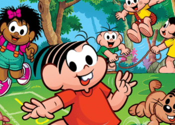 Na imagem estão presentes personagens da franquia comnhecida como Turma da Mônica