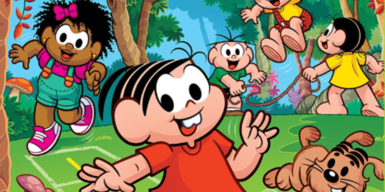 Na imagem estão presentes personagens da franquia comnhecida como Turma da Mônica