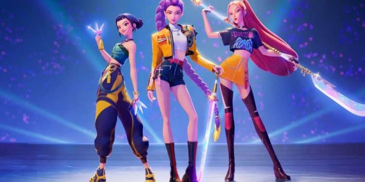 Três personagens do filme Guerreiras do K-pop.