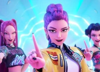 Personagens de Guerreiras do K-pop em cena do filme.