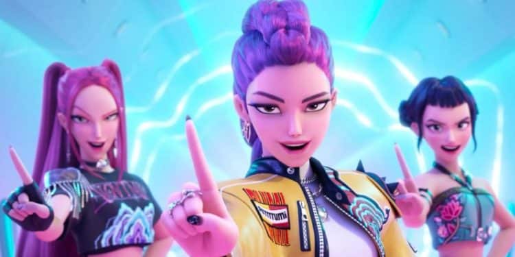 Personagens de Guerreiras do K-pop em cena do filme.