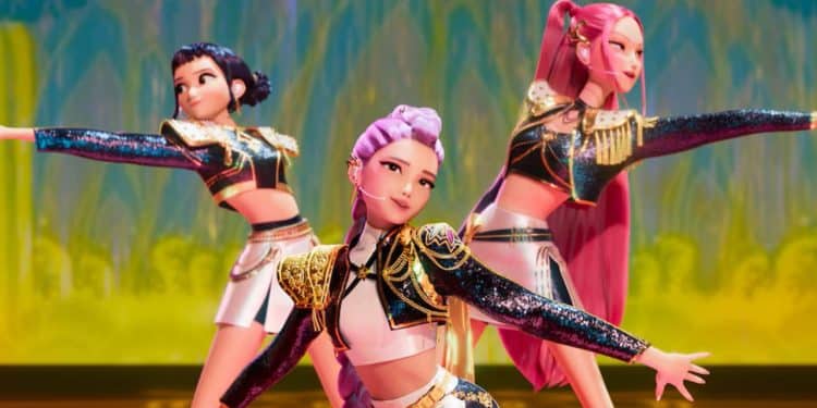 Personagens de "Guerreiras do K-pop" em cena do filme.