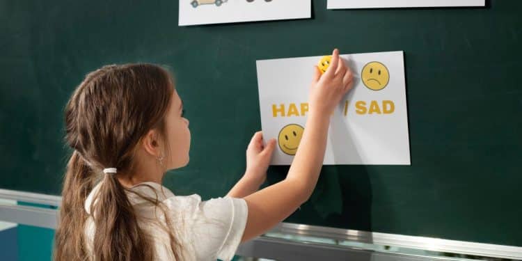 Criança aprendendo um idioma novo.
