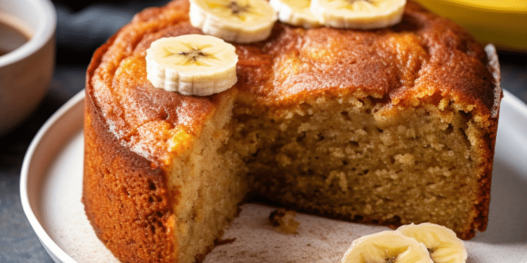 Imagem de bolo de banana com bananas decorando